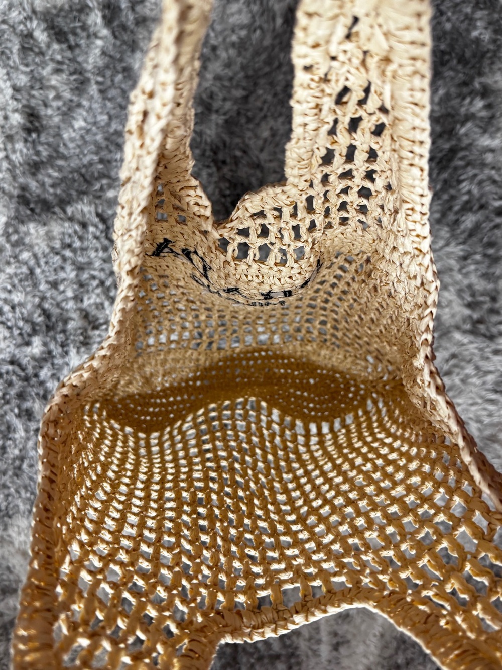 Beige Crochet Tote with Black Logo - Picture 3 of 3